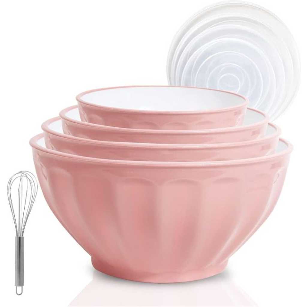 4 Piece Large Plastic Nesting Mixing Bowls With Lids Set,Includes 4 Microwave safe Mixing Bowl For Kitchen Prepping, Baking,Cooking Food Salad Bowl