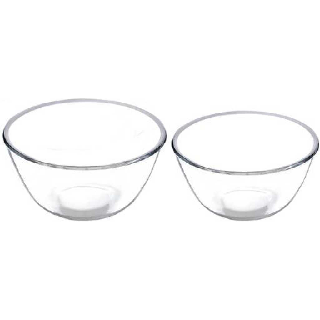 2 Piece Borosilicate Glass Serving Mixing Bowls For Kitchen & Dining Dishes 1600Ml + 2500Ml- Colorless
