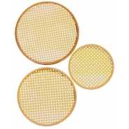 Bamboo Wooden Round Serving Tray Set of 3pcs- Cream
