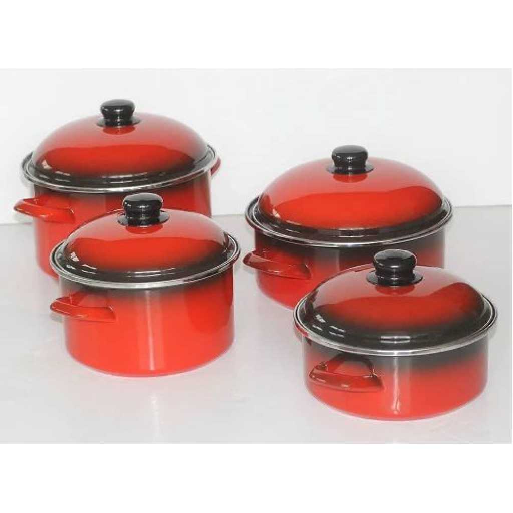 6 Piece Enamel Saucepans Cookware Set Suitable For Induction Coooker- Red/Black