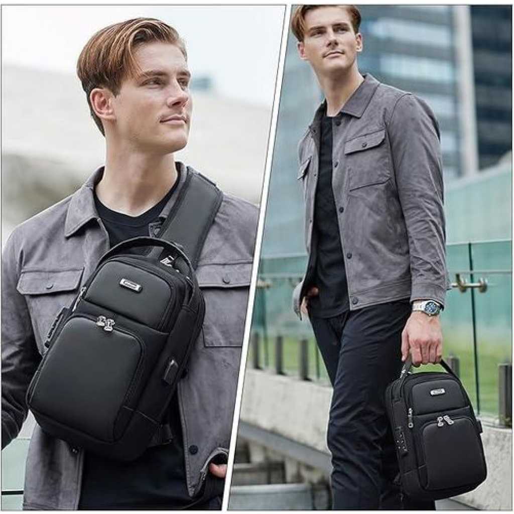 Anti Theft Bag For Men Women, Sling Bag, Man Bags For Men Cross Body, Casual One Shoulder Backpack With USB Charging Port For Travel, Hiking, Commute -Black