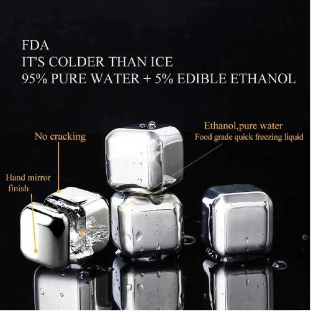 Stainless Steel Ice Cubes Chilling Cube Whiskey Stones Durable Reusable Chilling Stones for Whiskey Wine, Whiskey Stones for Kitchen Bar(Pack of 8) With A Tong- Silver