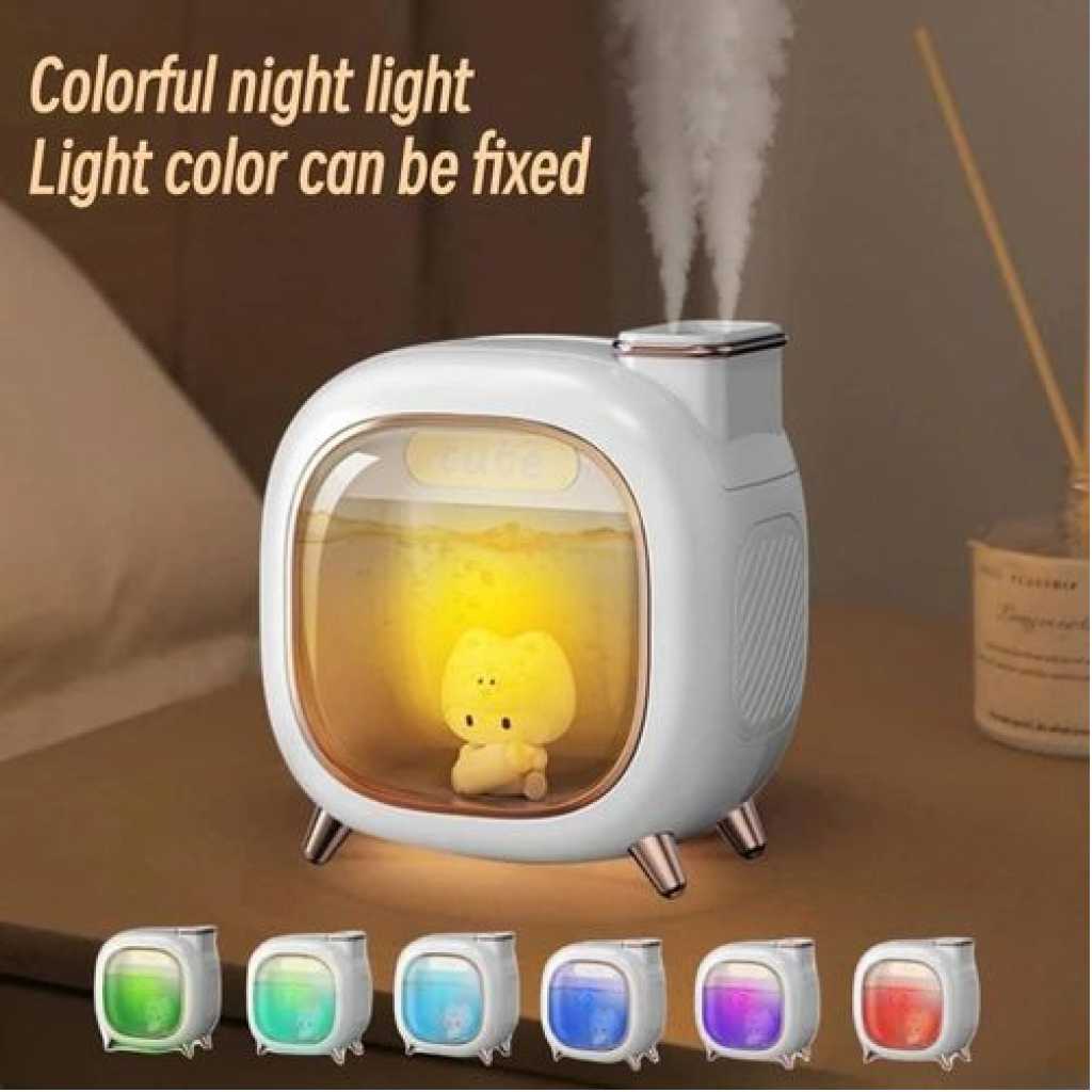 Wireless/USB Cute Double Nozzle Air Humidifier 500ml Home Air Humidifier With Colorful Night Light, Aroma Essential Oil Diffuser