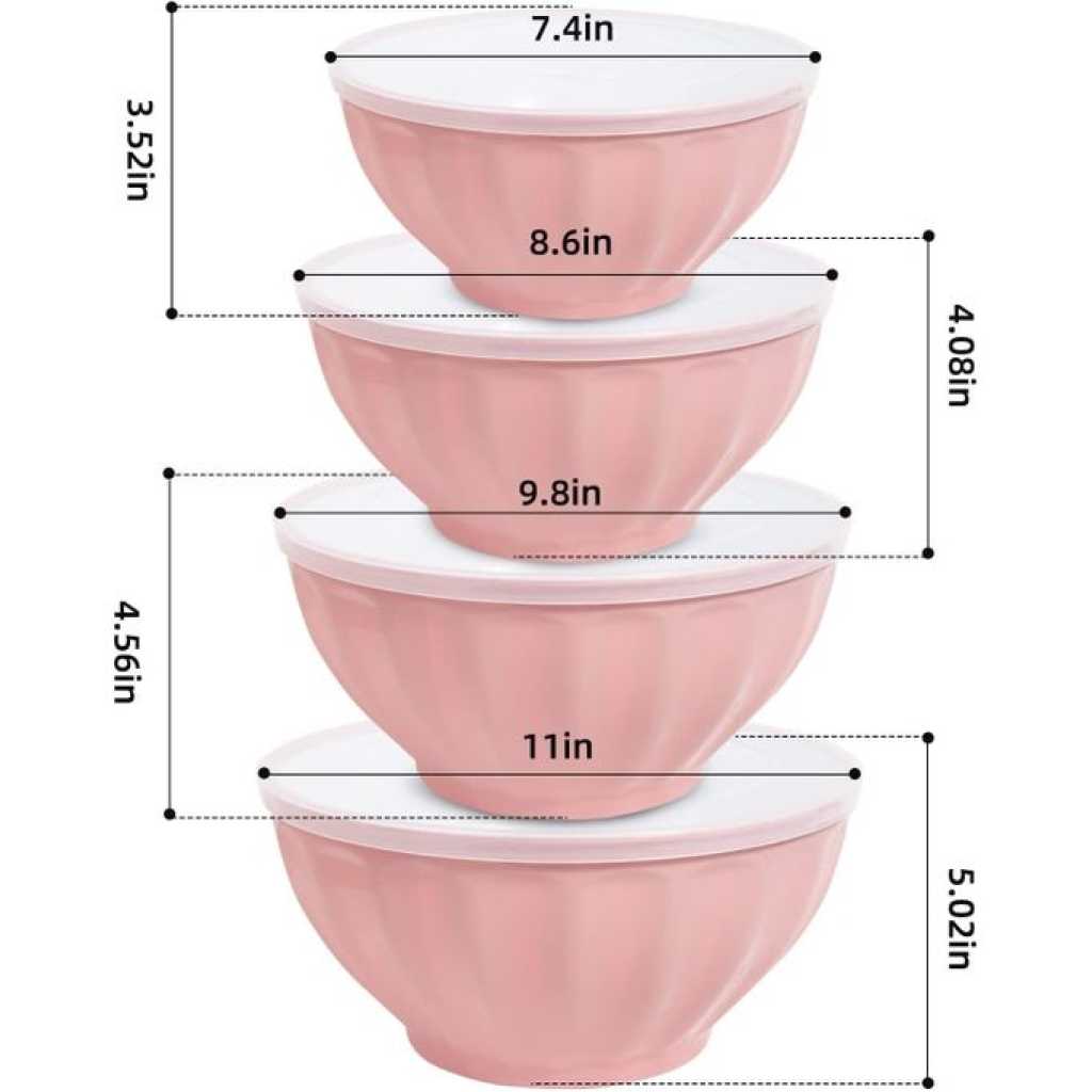 4 Piece Large Plastic Nesting Mixing Bowls With Lids Set,Includes 4 Microwave safe Mixing Bowl For Kitchen Prepping, Baking,Cooking Food Salad Bowl