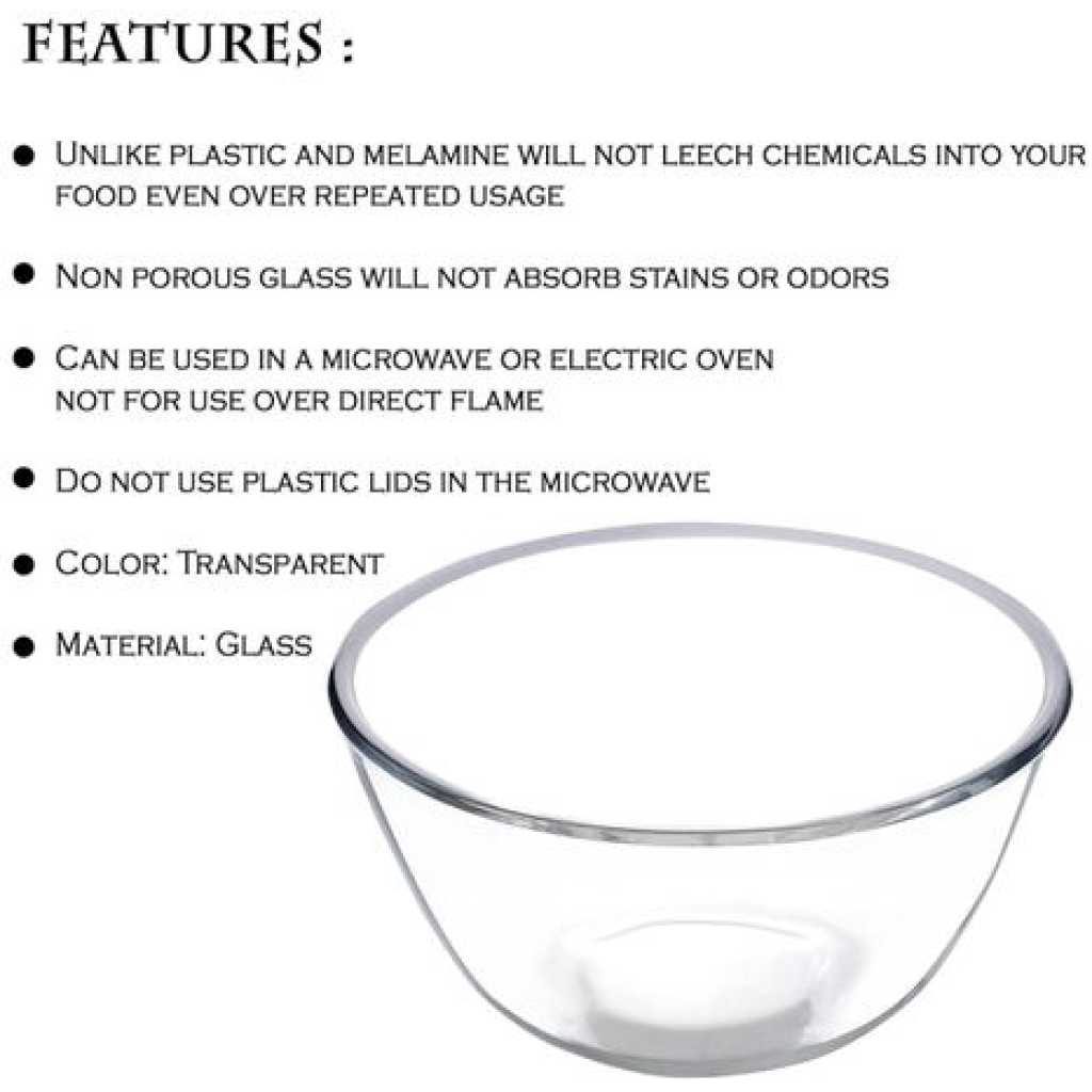 2 Piece Borosilicate Glass Serving Mixing Bowls For Kitchen & Dining Dishes 1600Ml + 2500Ml- Colorless