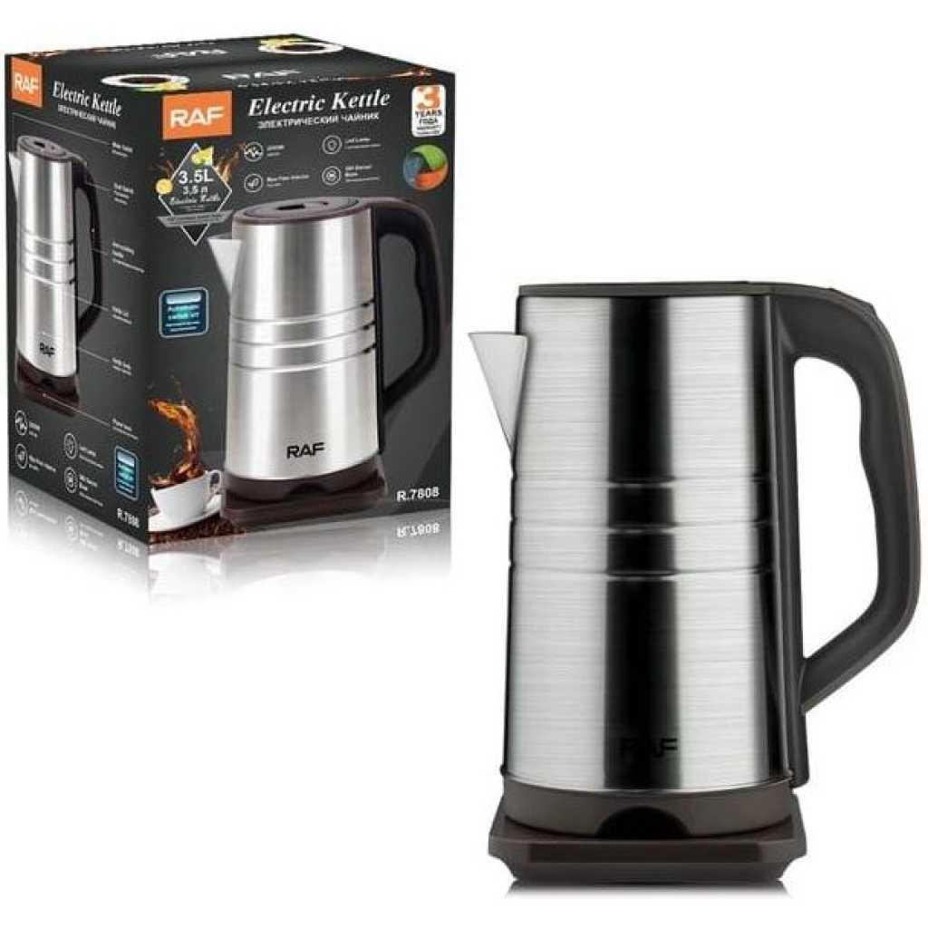 RAF Cross-border Stainless Steel 3.5L Automatic Large Capacity Multi-function Electric Kettle Over Heating Tea Boiler Pot- Silver