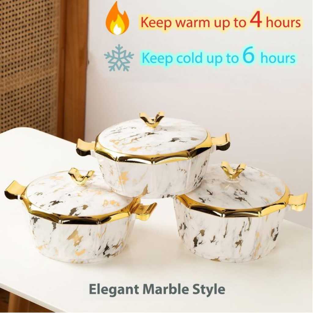 Luxury 3-Piece 2.1/2.6/3.1qt Hot Pot Food Warmer/Cooler, Casserole Dish Set with Lids, Insulated Stainless Steel Container, Serving Bowl for Buffets Best gift-Marbling- Multicolor