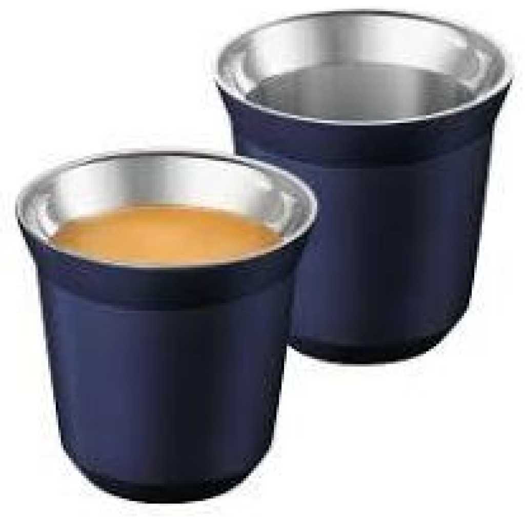 Espresso Cups Stainless Steel Set of 2 Pieces 80 ml Double-Walled And Modern Espresso Cups without Handle, Heat-Insulated Demitasse Shatterproof and Dishwasher Safe