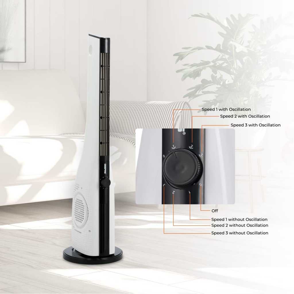 Geepas Tower Fan, 3 Speed Control, Oscillation Function, GF21167 | Low noise operation fan | Portable Tower Fan | Portable Standing Floor Fan for Bedroom, Home & Office