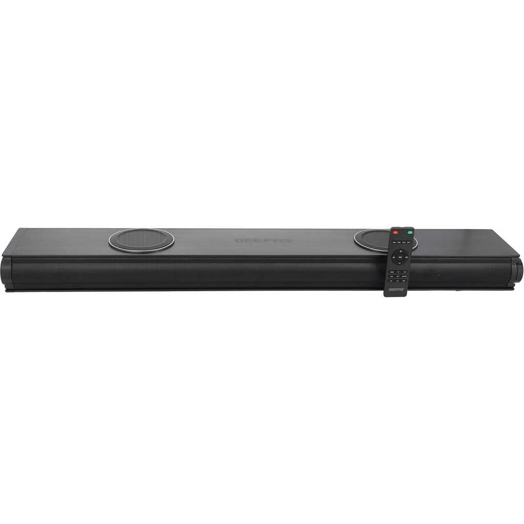 Geepas GMS11152 Portable Sound bar System 2.2CH 2 Inbuilt Sub Woofer with 3D Sound Technology USB/AUX/BT/HDMI/Remote Included Connect to TV, Mobile, Laptop & More, Black