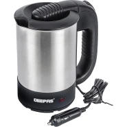 Geepas GK38041 12V Stainless steel Car Kettle - Water Heater for Caravans- 500ml- Stainless-Steel Electric Car Kettle with Cigarette Lighter Charger | Quick Hot Water, Coffee, Tea