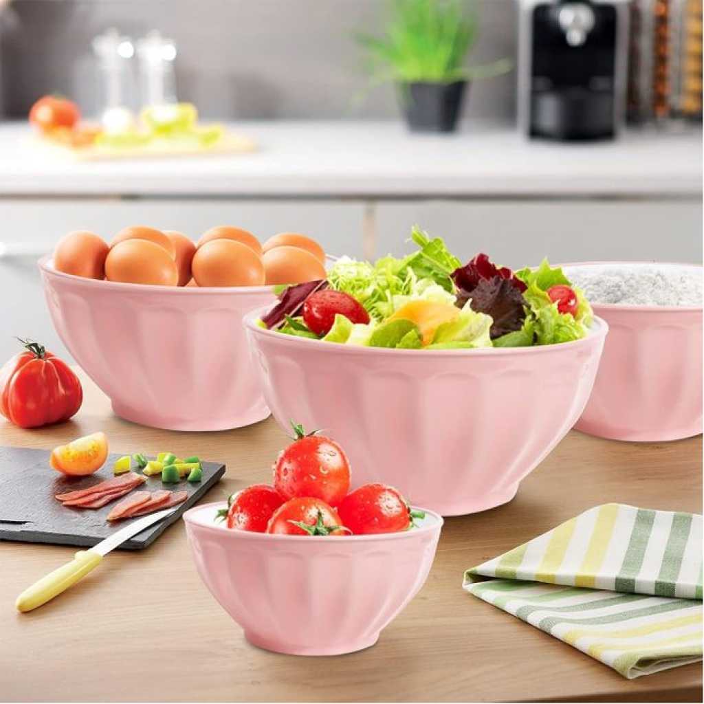 4 Piece Large Plastic Nesting Mixing Bowls With Lids Set,Includes 4 Microwave safe Mixing Bowl For Kitchen Prepping, Baking,Cooking Food Salad Bowl
