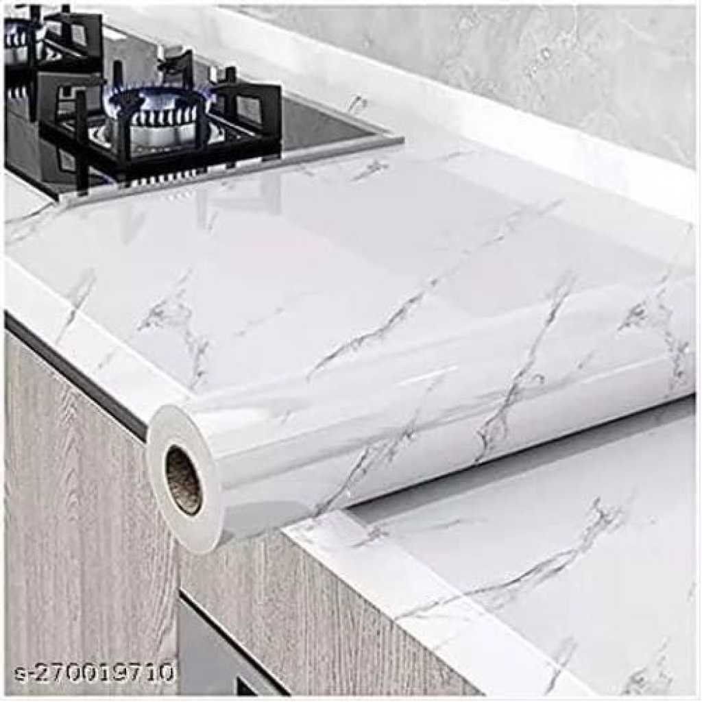 Self-Adhesive Wall Sticker Waterproof Anti Mode and Heat Resistant Drawer 60cm X 200CM Kitchen Oil Proof Foil Stickers Kitchen Backsplash Wallpaper - White Marble 03 (60cm X 200cm) -Multicolor