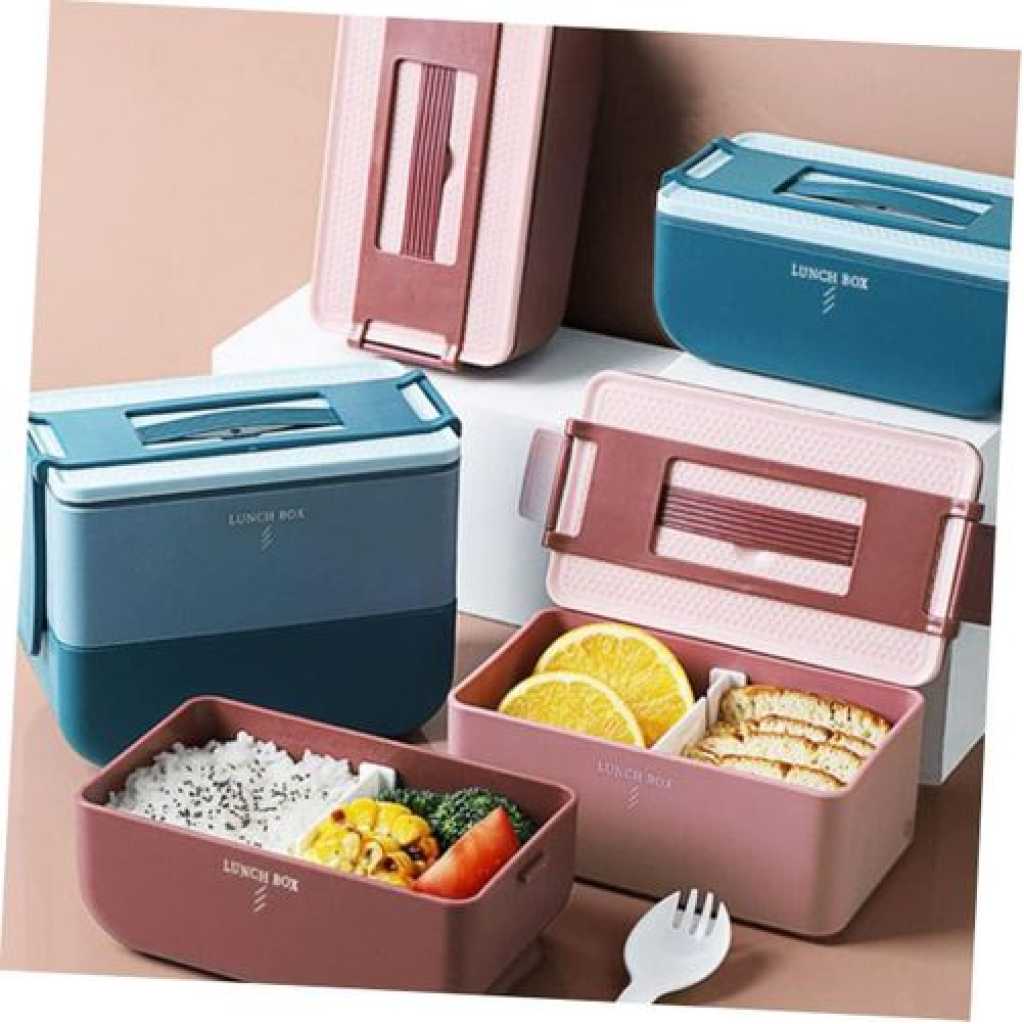 Rectangle Bento Leak-Proof Lunch Box Portable PP Double Layer Storage Food Container For Kids And Adults Fridge Microwave Dinnerware -Multicolor
