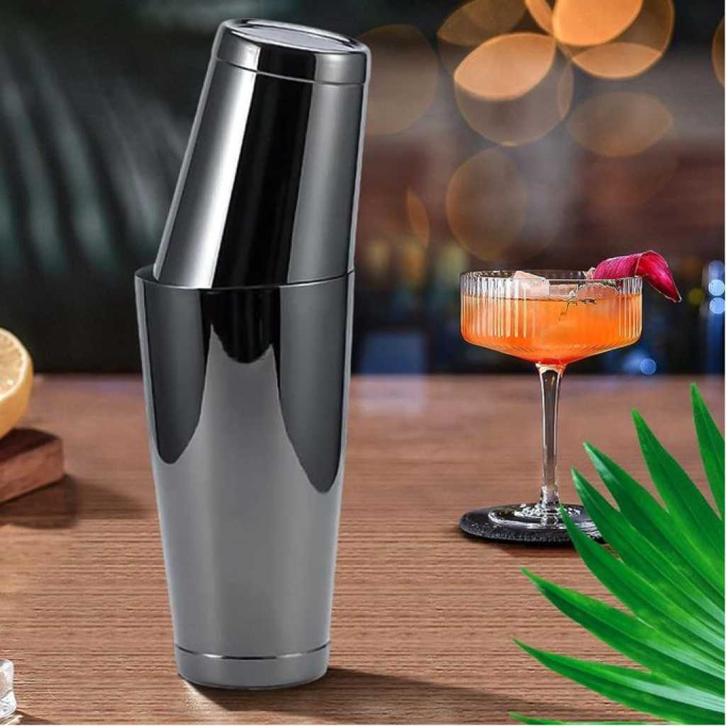 Cocktail Shaker Set: 2pc Cocktail Making Set, Bartending Set w/ 830mL Weighted & 530mL Unweighted Cocktail Shakers & Cocktail Book, Stainless Steel Cocktail Set, Best Alcohol Gift Set -Silver