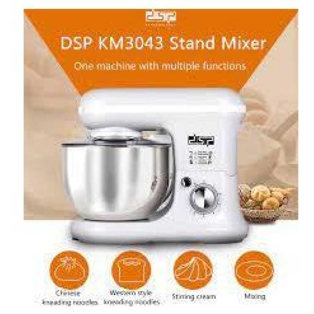 Dsp 1200W 5.5L Stand Mixer 6 Speed Adjustment Lifting Design Stainless Steel Bowl Copper Motor Suitable for Kneading Noodles Stirring Cream- Multicolor