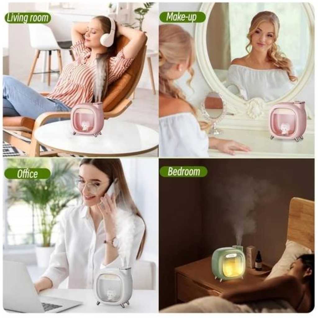 Wireless/USB Cute Double Nozzle Air Humidifier 500ml Home Air Humidifier With Colorful Night Light, Aroma Essential Oil Diffuser