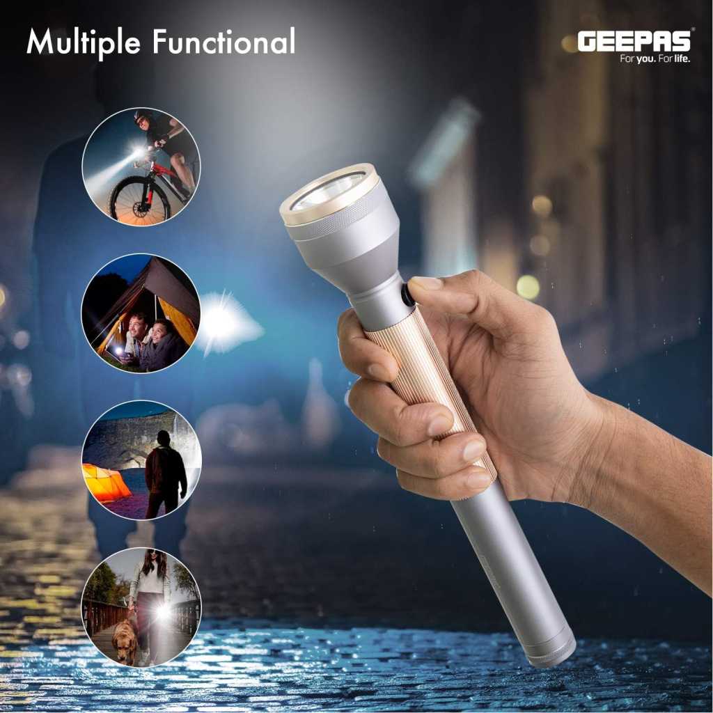 Geepas LED Flashlight with Power Bank, Torch, 4000mAh Battery, GFL51014 | Hyper Bright Light | Power Bank Ideal for Camping, Trekking & Outdoor Activities