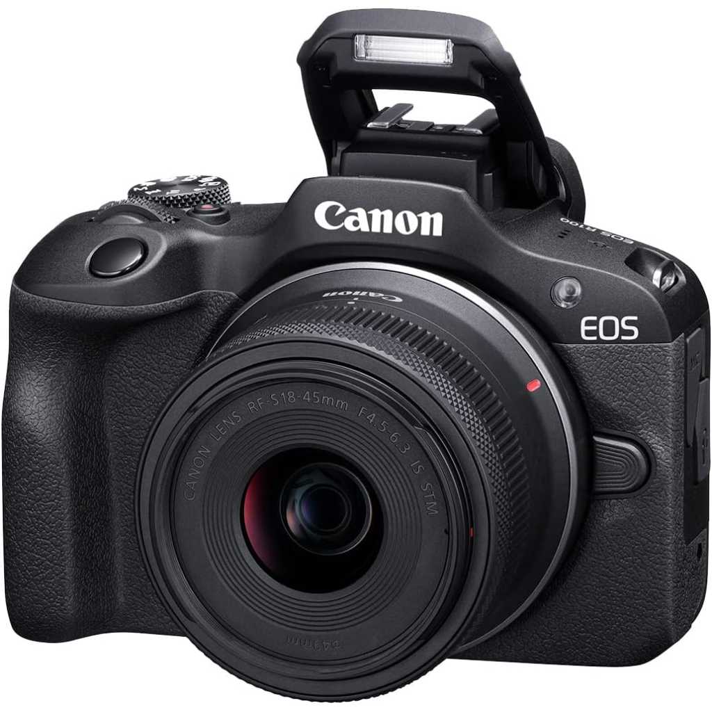 Canon EOS R100 RF-S18-45mm F4.5-6.3 is STM Lens Kit, Mirrorless Camera, RF Mount, 24.1 MP, Continuous Shooting, Eye Detection AF, Full HD Video, 4K, Lightweight, Wi-Fi, Bluetooth, Content Creation