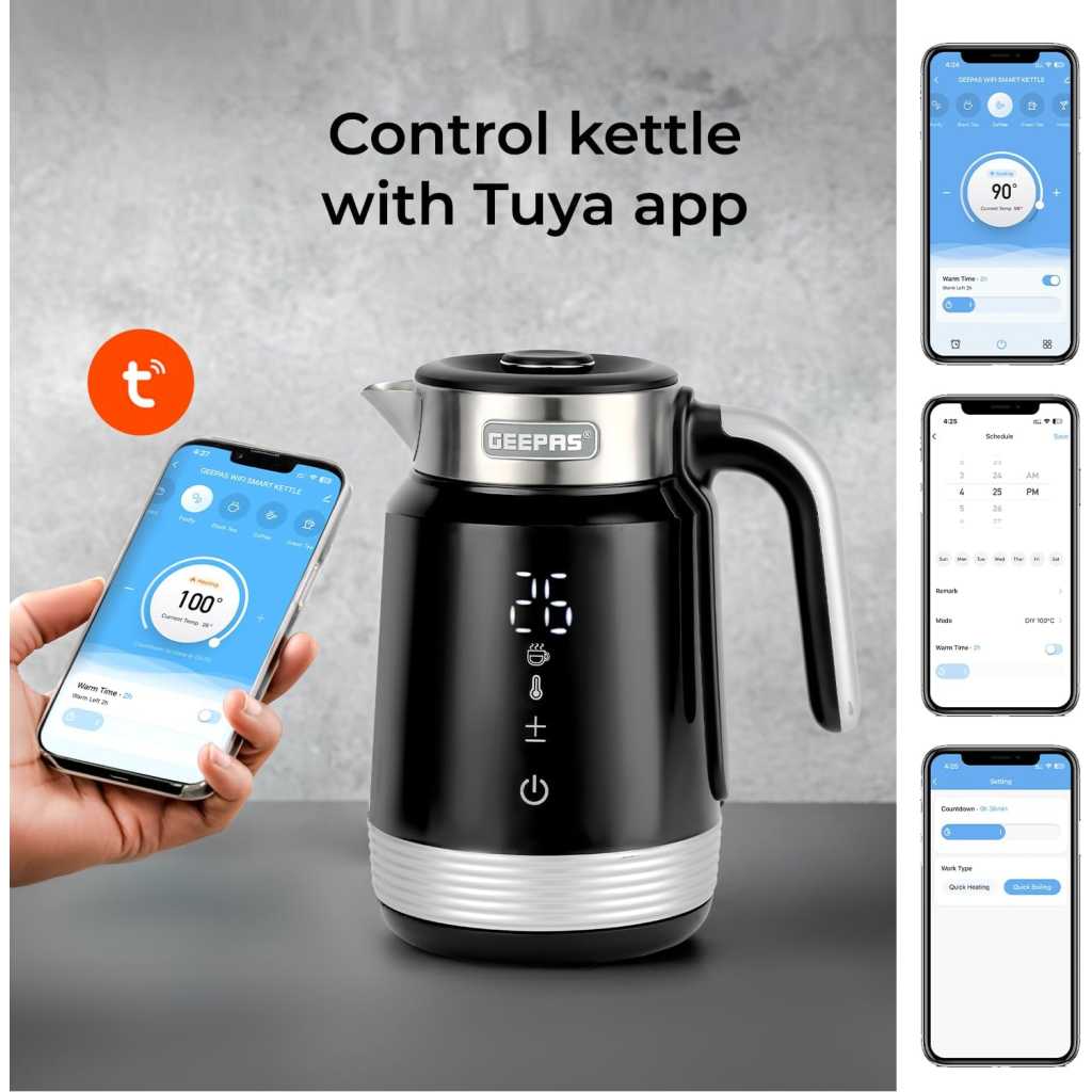 Geepas Smart Stainless Steel kettle GK38034 | 1.7L Capacity | Alexa And Google Assistant Supported| Strix Control - Black