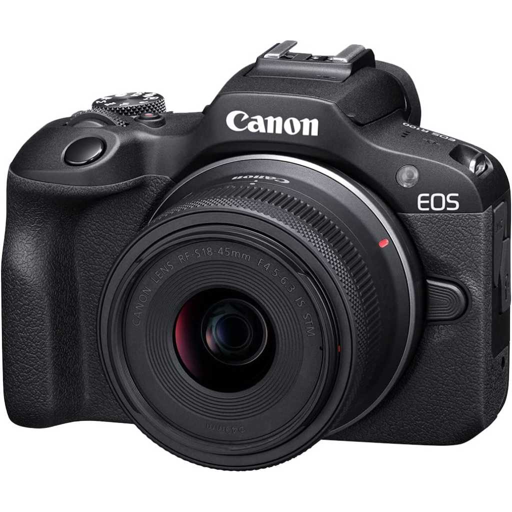 Canon EOS R100 RF-S18-45mm F4.5-6.3 is STM Lens Kit, Mirrorless Camera, RF Mount, 24.1 MP, Continuous Shooting, Eye Detection AF, Full HD Video, 4K, Lightweight, Wi-Fi, Bluetooth, Content Creation