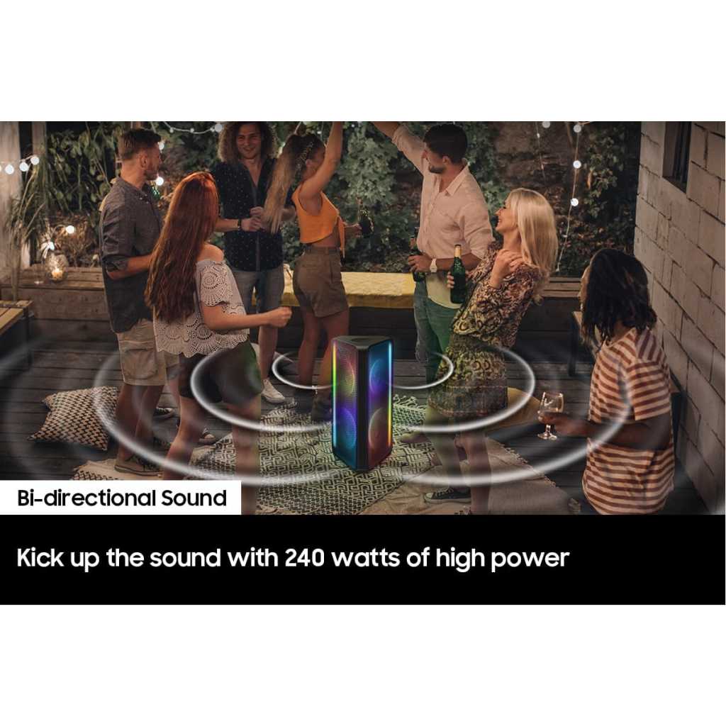 SAMSUNG MX-ST50B Sound Tower High Power Audio, 240W Floor Standing Speaker, Bi-Directional Sound, Built-In Battery, IPX5 Water Resistant, Party Light+, Bluetooth Multi-Connection