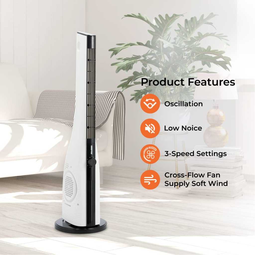 Geepas Tower Fan, 3 Speed Control, Oscillation Function, GF21167 | Low noise operation fan | Portable Tower Fan | Portable Standing Floor Fan for Bedroom, Home & Office