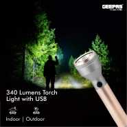 Geepas LED Flashlight with Power Bank, Torch, 4000mAh Battery, GFL51014 | Hyper Bright Light | Power Bank Ideal for Camping, Trekking & Outdoor Activities