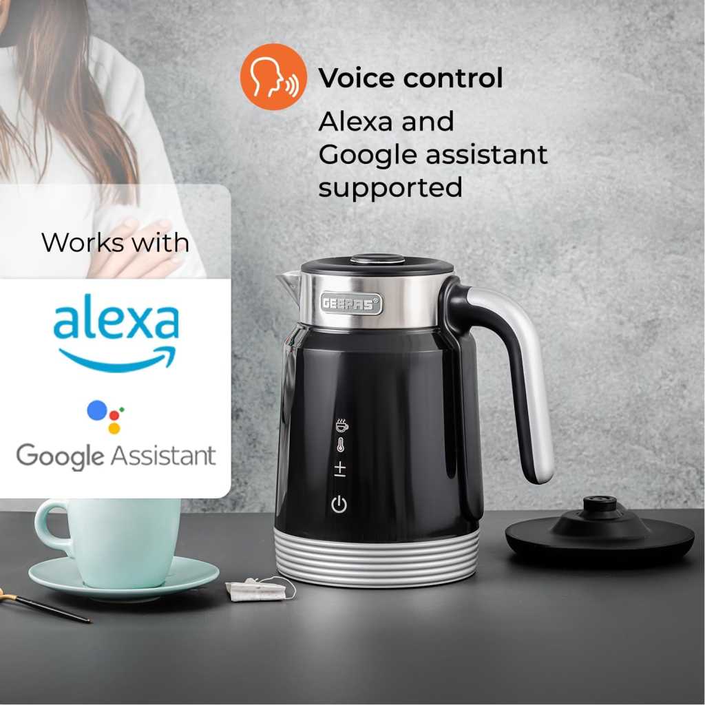 Geepas Smart Stainless Steel kettle GK38034 | 1.7L Capacity | Alexa And Google Assistant Supported| Strix Control - Black