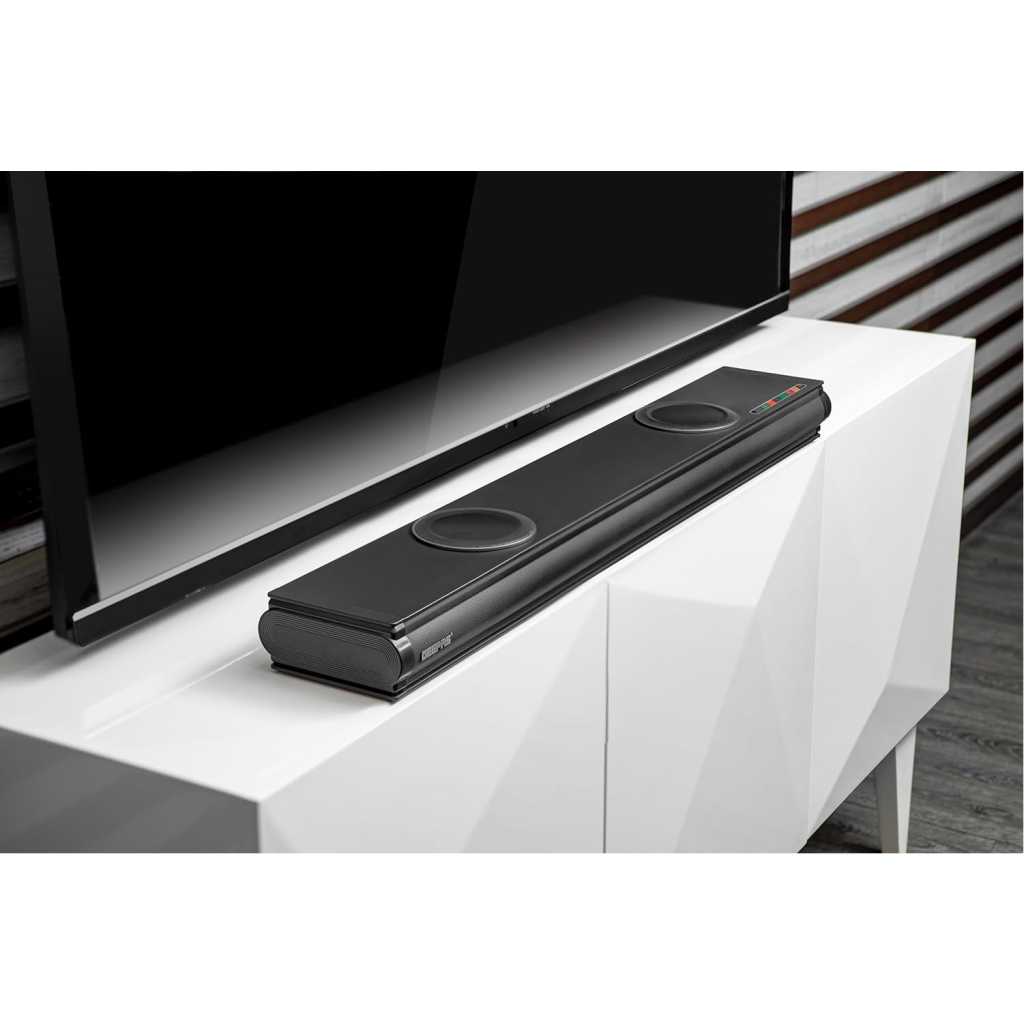 Geepas GMS11152 Portable Sound bar System 2.2CH 2 Inbuilt Sub Woofer with 3D Sound Technology USB/AUX/BT/HDMI/Remote Included Connect to TV, Mobile, Laptop & More, Black