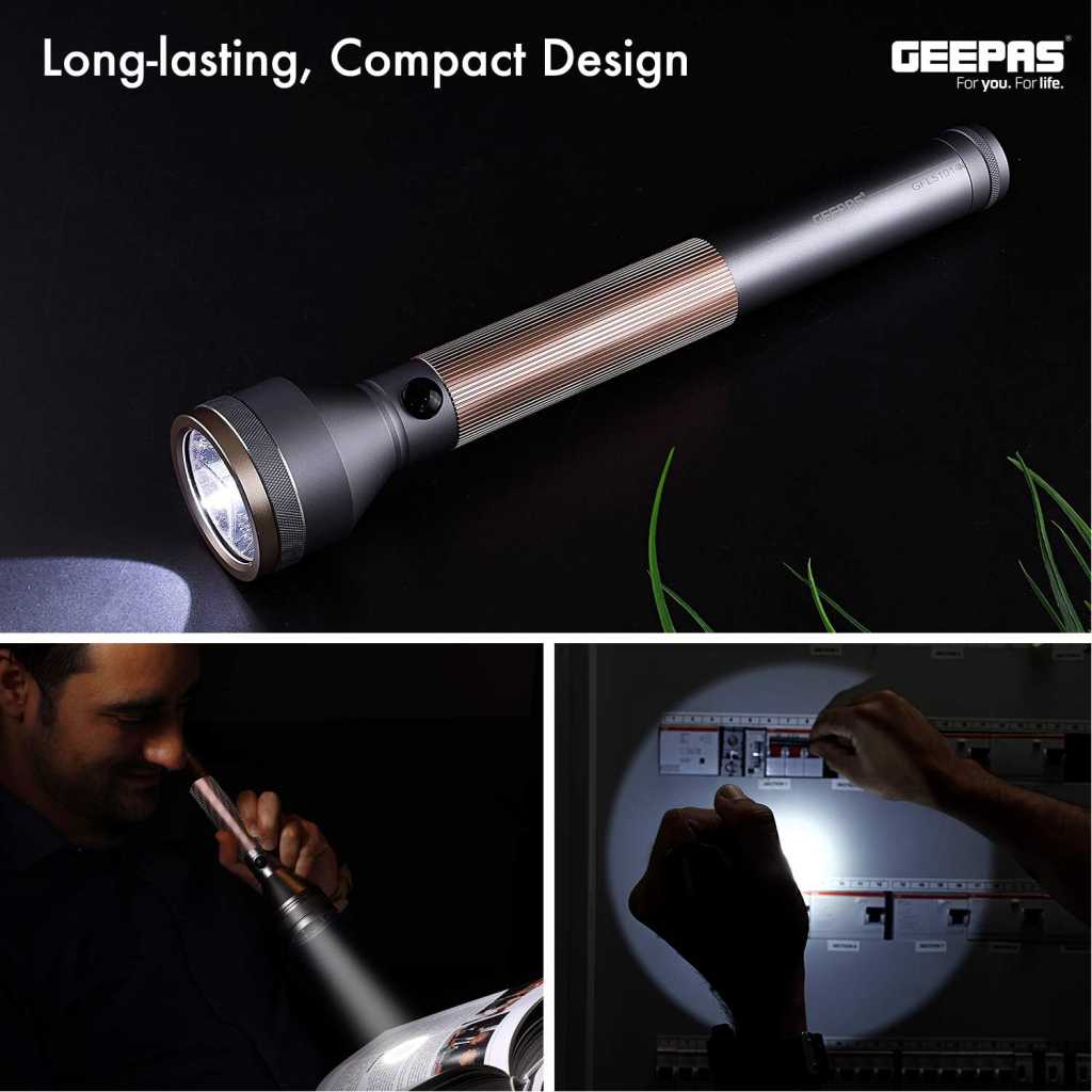 Geepas LED Flashlight with Power Bank, Torch, 4000mAh Battery, GFL51014 | Hyper Bright Light | Power Bank Ideal for Camping, Trekking & Outdoor Activities