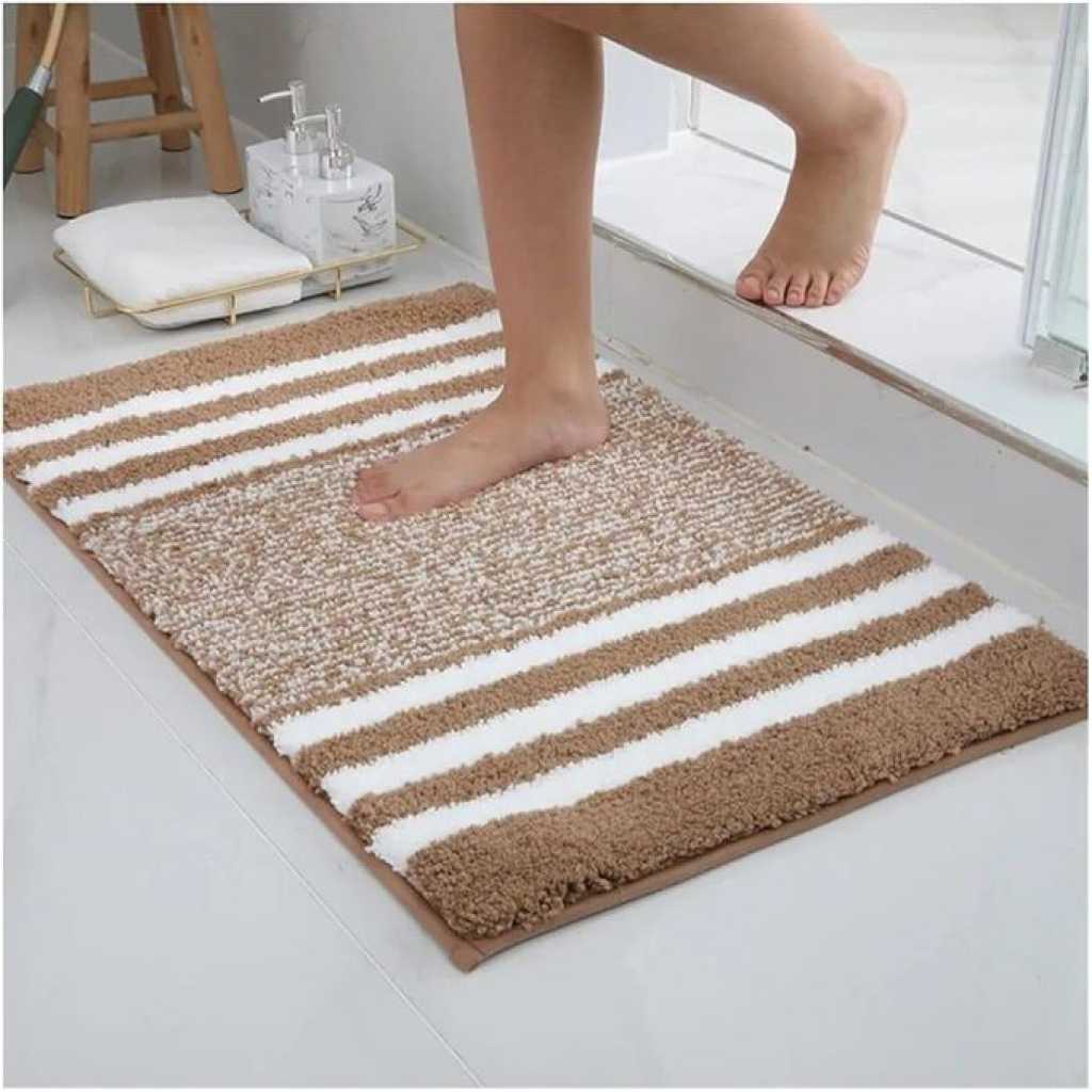 2 Pieces Of Microfiber Bathroom Mats Set, Striped Pattern Non-Slip Bathroom Rug U-Shape Toilet Mat Machine Washable Super Water Absorbent Bath Rug Door Mat, Bathroom Decor- Multicolor