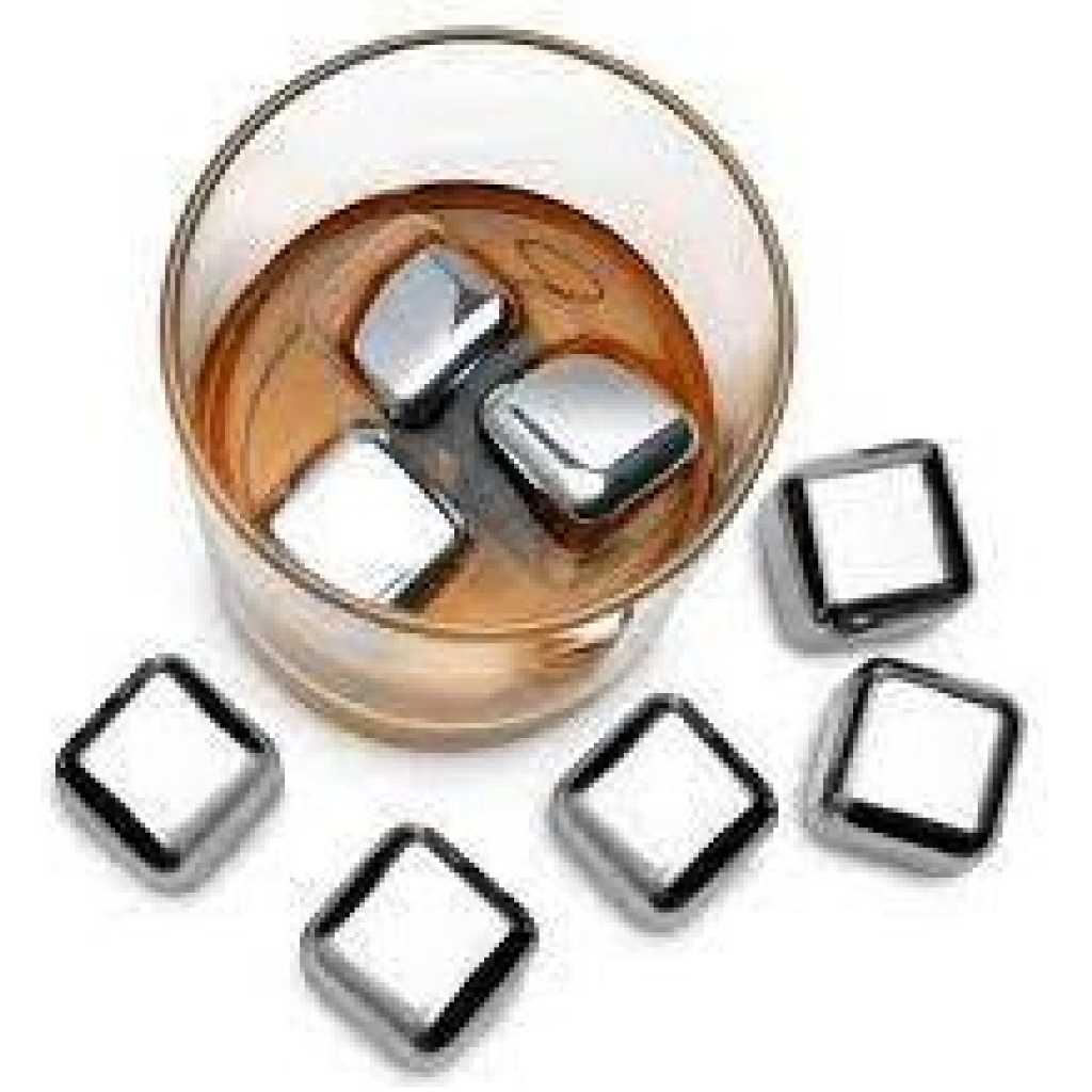 Stainless Steel Ice Cubes Chilling Cube Whiskey Stones Durable Reusable Chilling Stones for Whiskey Wine, Whiskey Stones for Kitchen Bar(Pack of 8) With A Tong- Silver