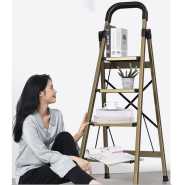 5 Step Ladder, Folding Step Stool with Anti-Slip Wide Sturdy Pedal with Convenient Handgrip, Portable Lightweight Aluminum Stepladder for Home, Office, Library Indoor 5ft Stepladders With Rubber-cotton Armrests