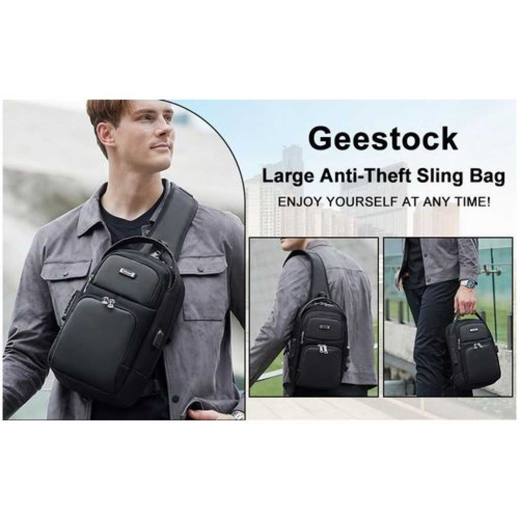 Anti Theft Bag For Men Women, Sling Bag, Man Bags For Men Cross Body, Casual One Shoulder Backpack With USB Charging Port For Travel, Hiking, Commute -Black