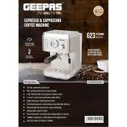Geepas 20 Bar Espresso and Cappuccino Coffee Machine- GCM1523SS | Die-Cast Aluminum Boiler and 1.8 L Detachable Water Tank| Makes Cappuccino, Lattes, Espresso