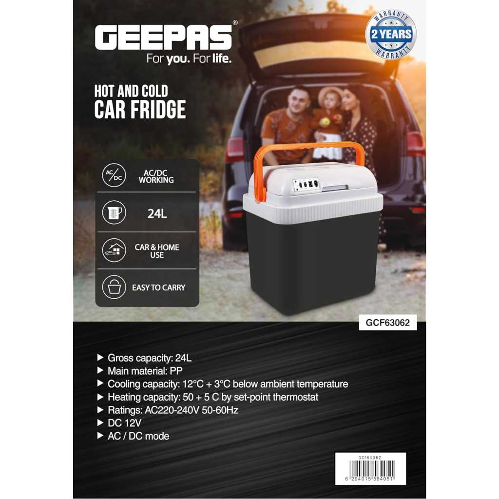 Geepas Hot & Cold Car Fridge | 24L Easy to carry, Portable Mini Cooler & Warmer for Drinks | For Bedroom, Home, Caravan, Car | GCF63062