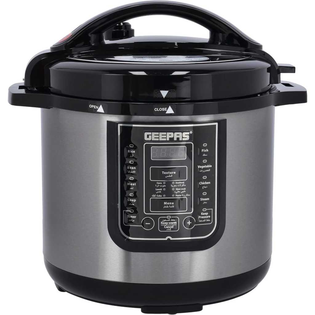 GEEPAS 12L Digital Multi Cooker | Pressure cooker,  4 digital LED display | 14 Smart Cooking Programs With One Touch , Auto Shut off Function | Ideal for Rice Meat bean vegetable Soup |Detachable Inner Lid, 1600.0 W GMC35030 Silver/Black