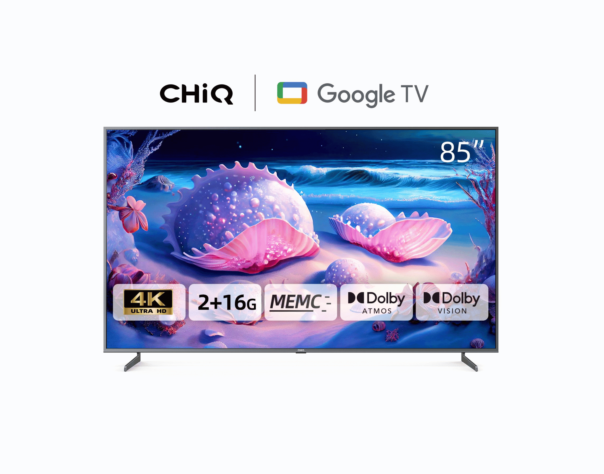 CHiQ 85 - Inch UHD 4K LED Smart TV U85F8TG, Google TV, Android 11.0, HDR10, A+ Screen, WiFi, Bluetooth 5.0, Netflix, YouTube, Prime Video, Full screen display, HDMI, USB,BLACK