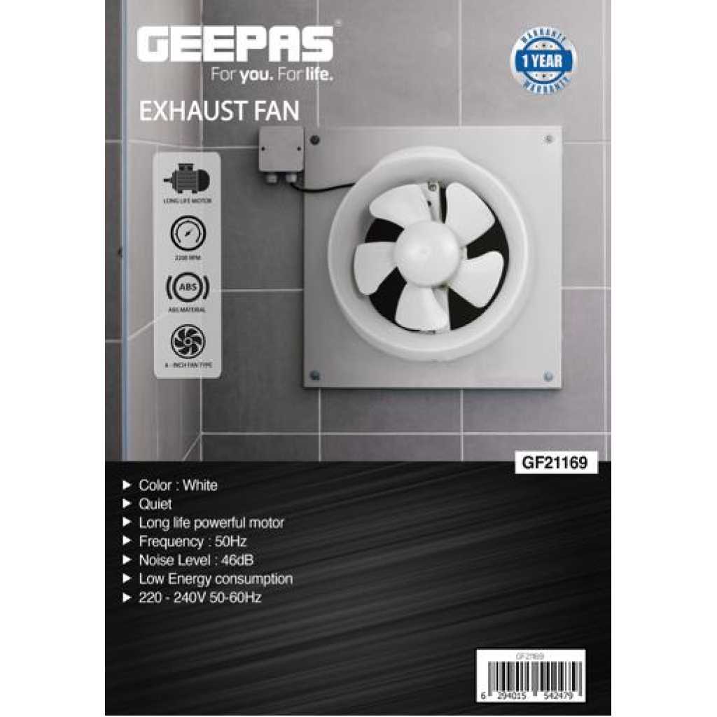 GEEPAS 6” In Line Exhaust Fan" with 2-speed settings, 1700 rpm speed, 500CFM, rust-free construction, low noise operation, designed for installation in loft or roof space 55 W GF21193 White