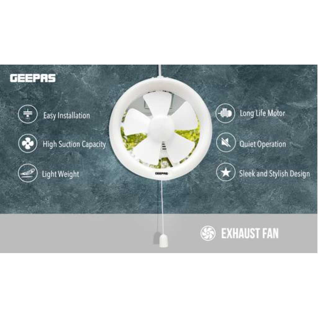 GEEPAS 6” In Line Exhaust Fan" with 2-speed settings, 1700 rpm speed, 500CFM, rust-free construction, low noise operation, designed for installation in loft or roof space 55 W GF21193 White