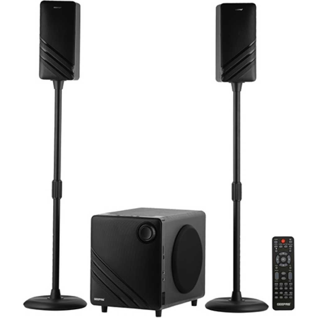 Geepas 2.1 CH Multimedia Speaker System With Remote Control - GMS11191| MP3, FM Radio, Bluetooth, EQ Function And Karaoke Function| USB Input, SD Card Reader, AUX | LED Display With Colorful LED Light | 50000W PMPO Speaker Unit | 2 Years Warranty | Black