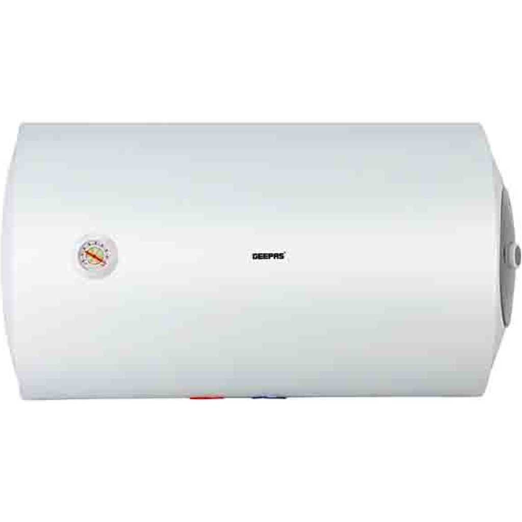 Geepas 100 - Liter Electric Instant Water Heater 100 CHX - GSW61171/ Horizontal Design, Instant Hot Water, For Bathroom, Shower, Faucet, Kitchen, Etc/ 15-75 Degree Celsius Temperature Range, Metal Body And Italian Powder Coated Inner Tank/ G Mark And ESMA Certified/ White