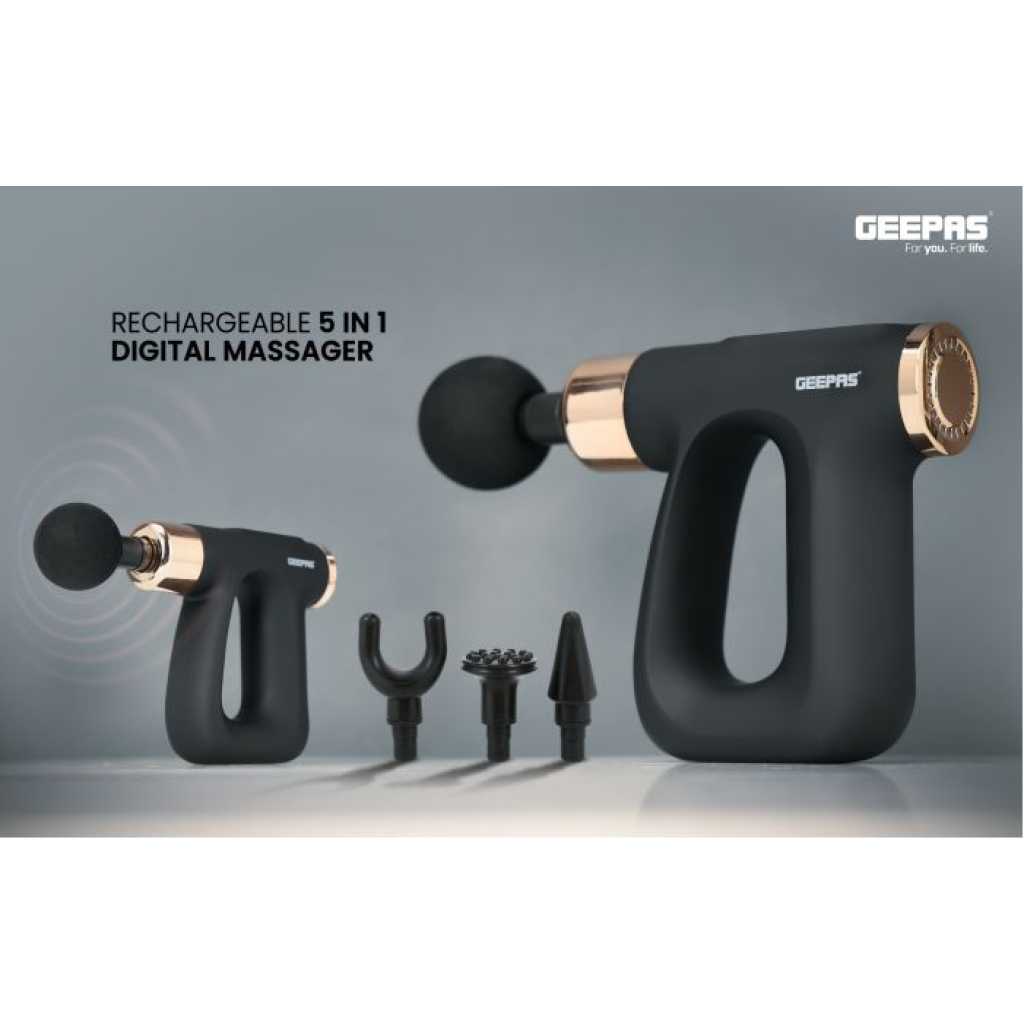 GEEPAS Rechargeable 4-in-1 Digital Massager, LCD Display, GM86063, 32 Speed Setting, Portable Handheld Muscle Massager for Athletes, Muscle Soreness Relief