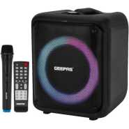 Geepas Portable & Rechargeable Party Speaker GMS11161 With EQ Setting, FM Radio, LED Light, LINE/USB/TF Card/AUX, TWS Connection, Bluetooth, Wireless Microphone, Remote Control, Woofer, Tweeter & Power Adapter