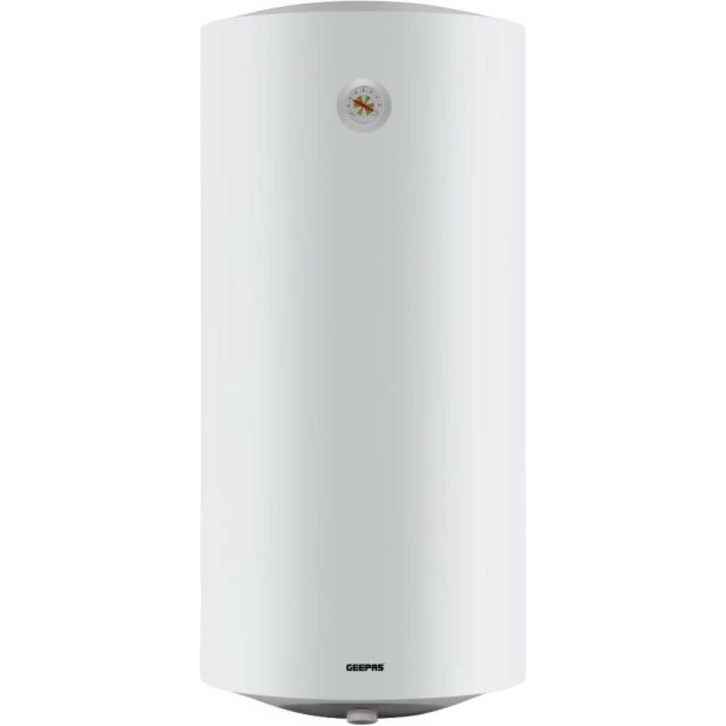 Geepas 100 - Liter Electric Instant Water Heater 100 CVX - GSW61170/ Vertical Design, Instant Hot Water, For Bathroom, Shower, Faucet, Kitchen, Etc/ 15-75 Degree Celsius Temperature Range, Metal Body And Italian Powder Coated Inner Tank/ G Mark And ESMA Certified/ White