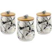 Set of 3 Marble Kitchen Canisters With Bamboo Lids Ceramic Food Storage Jars- Multicolor