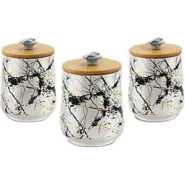 Set of 3 Marble Kitchen Canisters With Bamboo Lids Ceramic Food Storage Jars- Multicolor