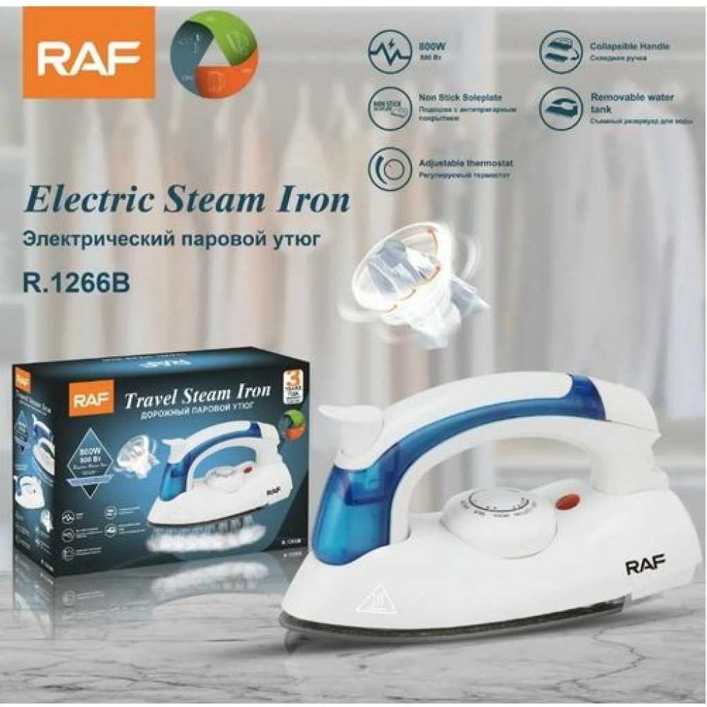 RAF Portable Foldable Travel Electric Steam & Dry Light Weight Iron 800 Watts - White