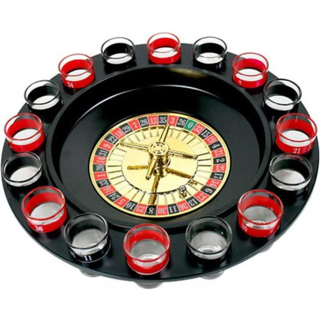 Spin Wheel Roulette Set with Ball Fun Game Set (2 Balls and 16 Glasses) Casino Style Drinking Party Game -Multicolor